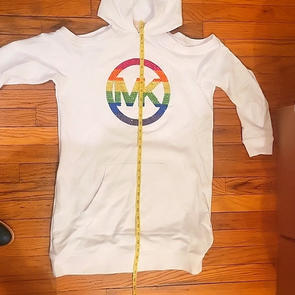 Michael Kors Rainbow‎ logo cotton terry hoodie cutout dress Coastal Summer